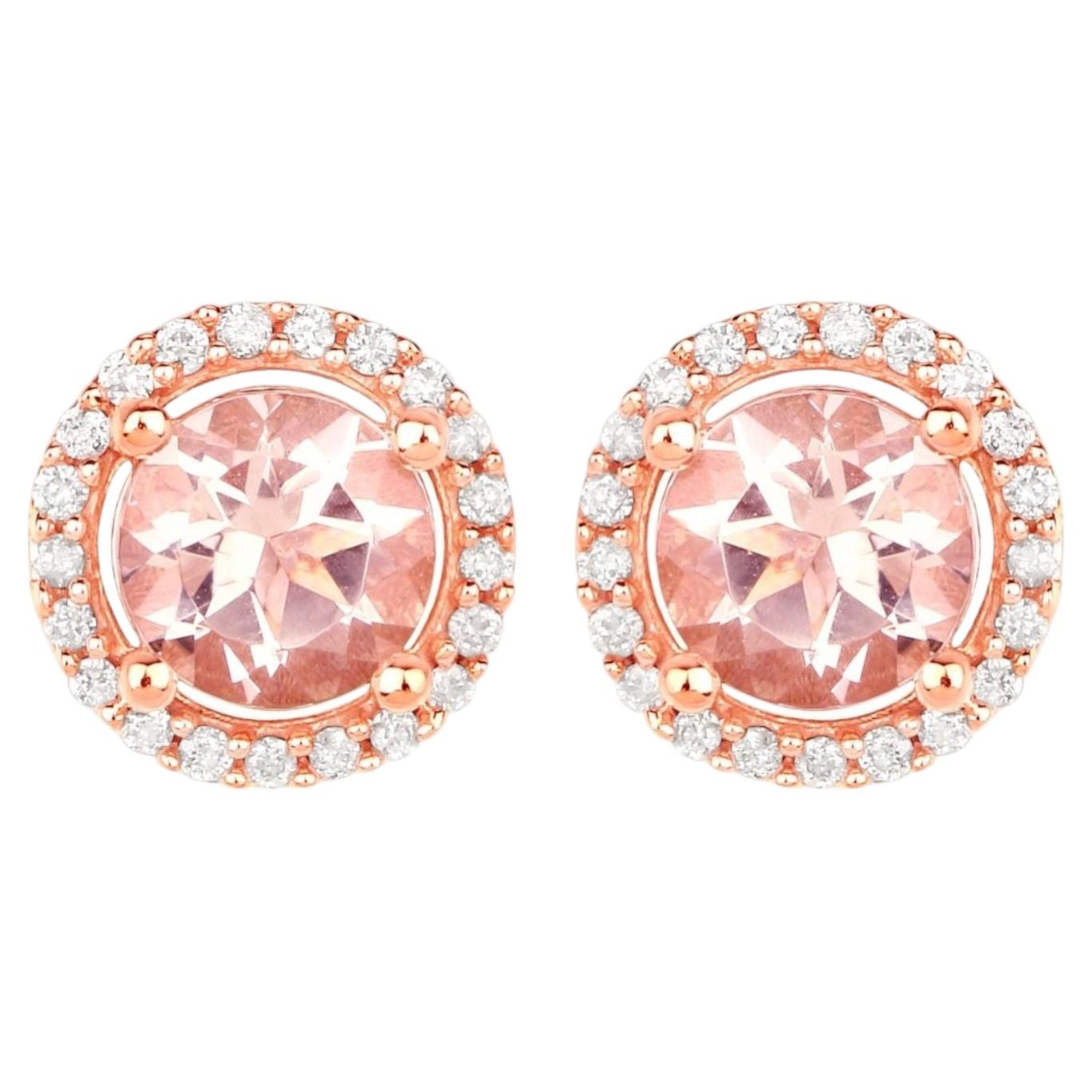 Orecchini di Morganite con diamanti 0,9 carati in oro rosa 14K in vendita