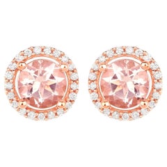 Morganit Ohrstecker mit Diamanten 0,9 Karat 14K Rose Gold
