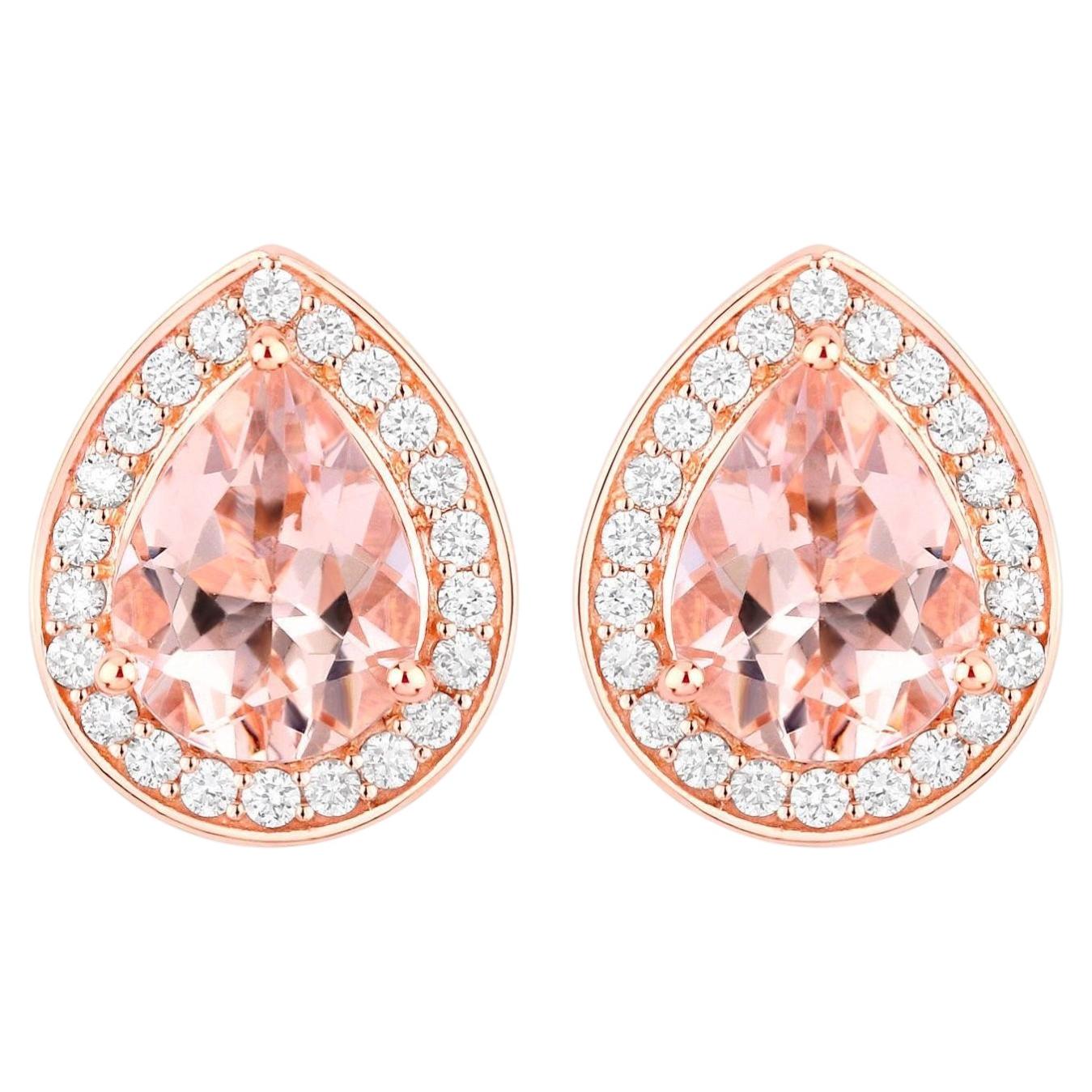Morganite Stud Earrings With Diamonds 2.02 Carats 14K Rose Gold