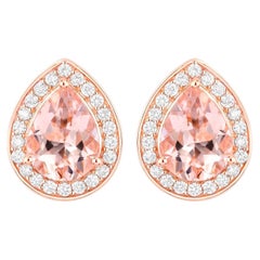 Morganite Stud Earrings With Diamonds 2.02 Carats 14K Rose Gold
