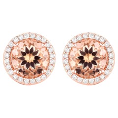 Morganite Stud Earrings With Diamonds 2.18 Carats 14K Rose Gold
