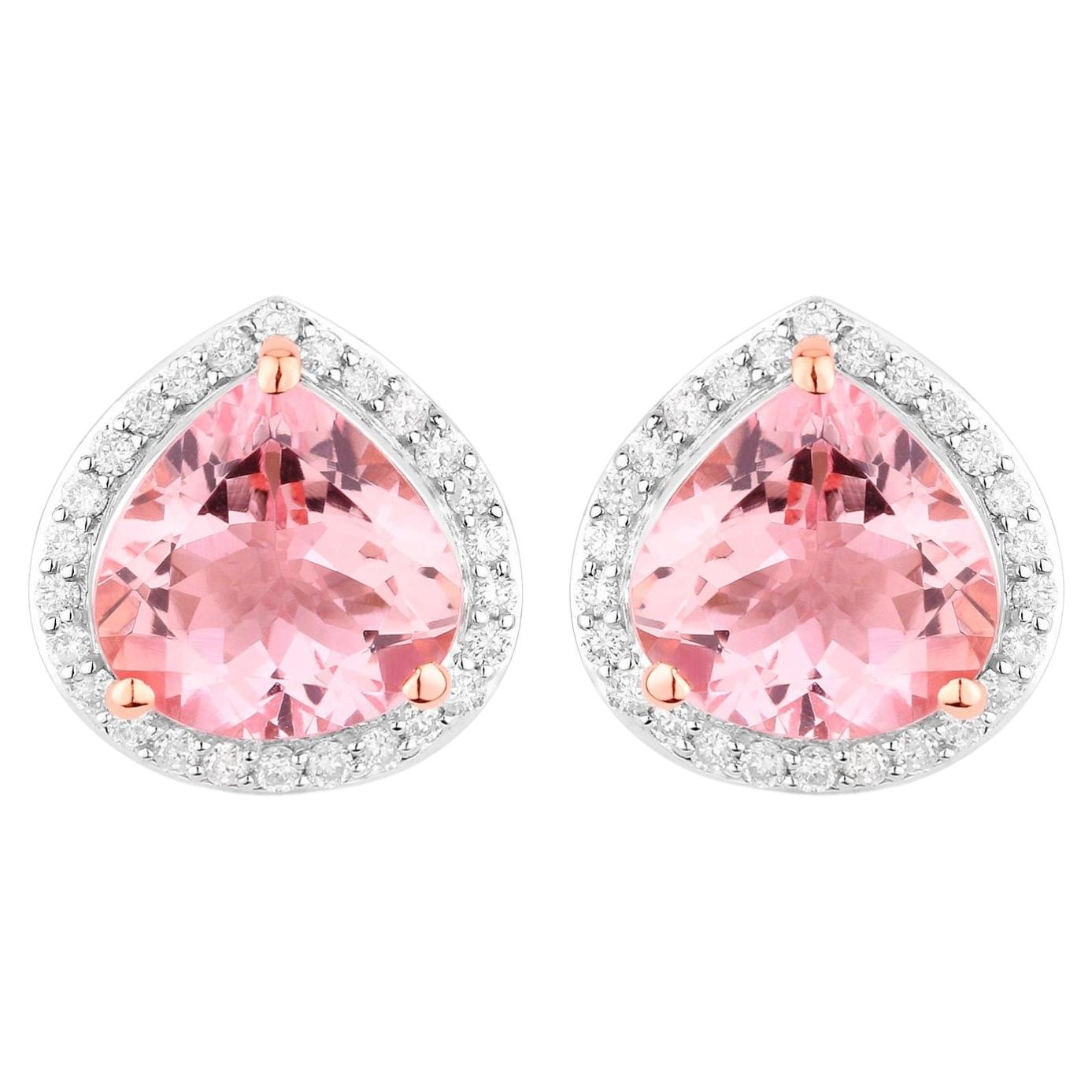 Orecchini con Morganite e diamanti 3,24 carati in oro rosa 14K in vendita