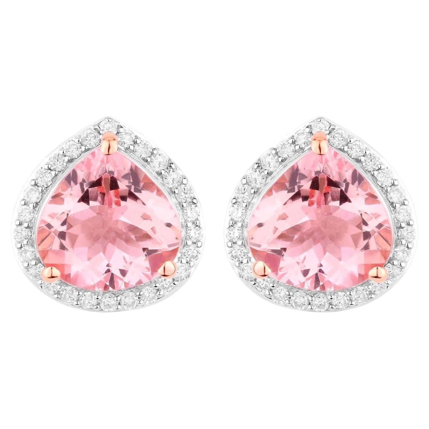 Orecchini con Morganite e diamanti 3,24 carati in oro rosa 14K in vendita