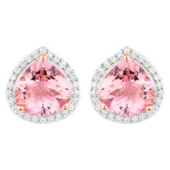 Morganit Ohrstecker mit Diamanten 3,24 Karat 14K Rose Gold