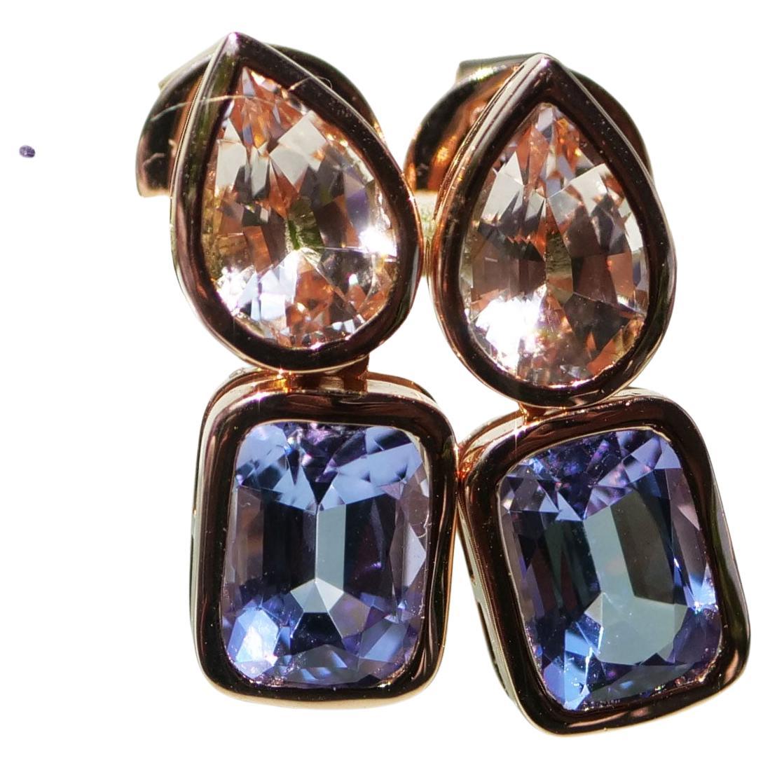 Morganite Tanzanite Ear Studs 18 Kt Rose Gold from Madagascar and Tanzania For Sale
