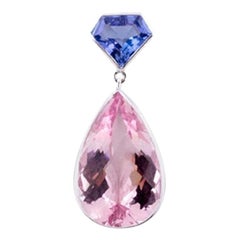 11.92 Carat Morganite 1.75 Carat Tanzanite Pendant in 18 Karat Gold