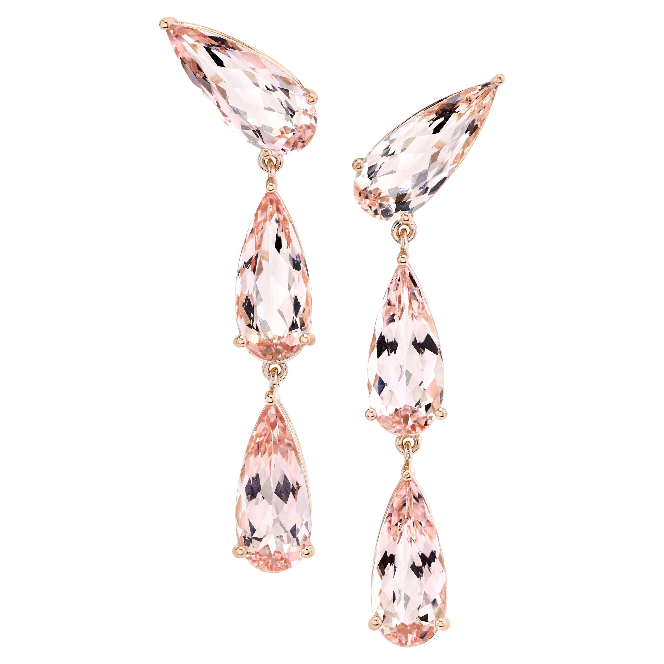 Morganite Teardrop Earrings in 18k Rose Gold For Sale