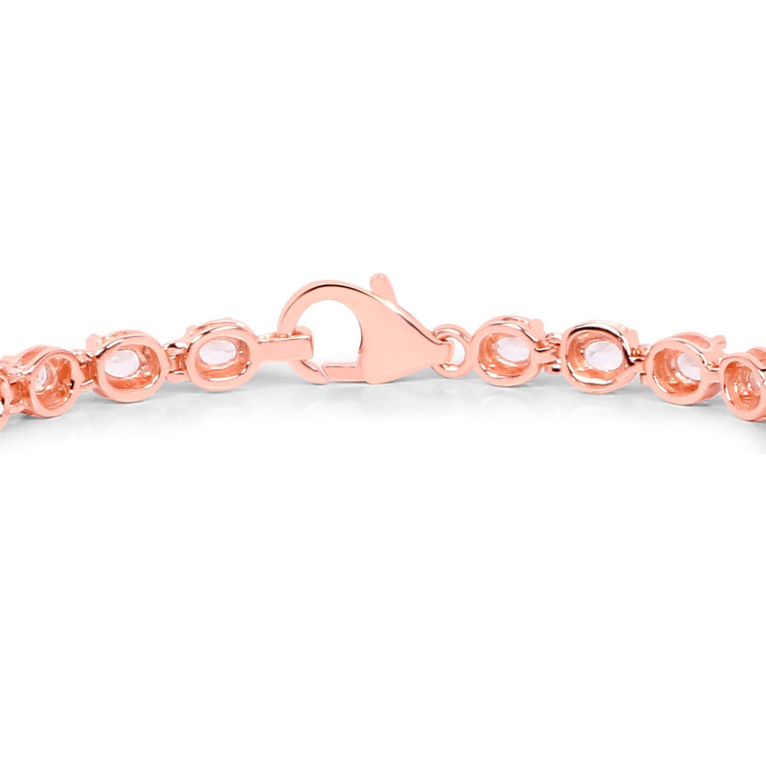 Oval Cut Morganite Tennis Bracelet 3.74 Carats 18K Rose Gold Plated Sterling Silver For Sale