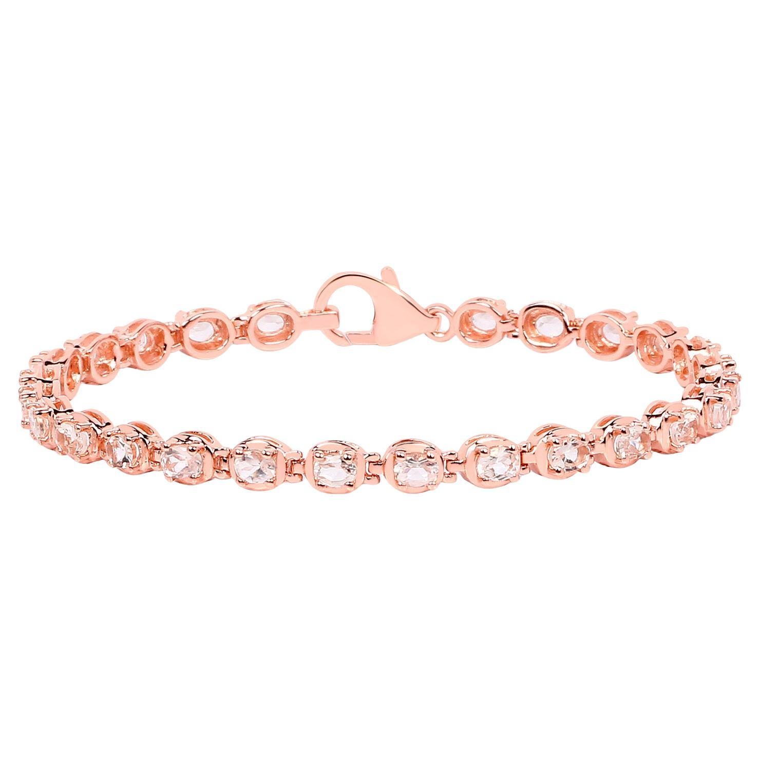 Morganite Tennis Bracelet 3.74 Carats 18K Rose Gold Plated Sterling Silver