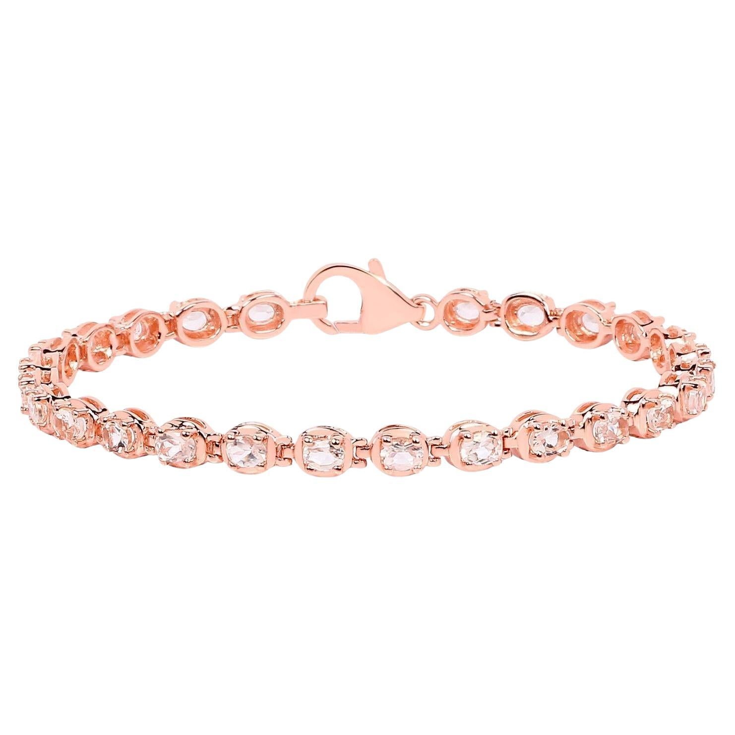 Morganite Tennis Bracelet 3.74 Carats 18K Rose Gold Plated Sterling Silver For Sale