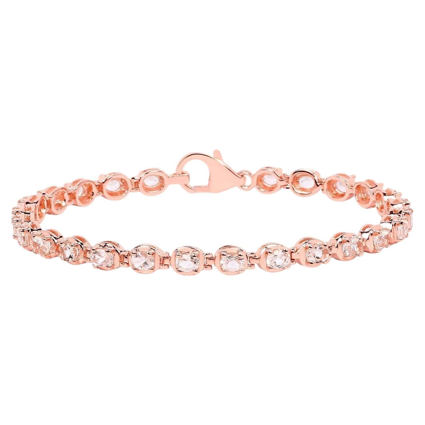 Morganite Tennis Bracelet 3.74 Carats 18K Rose Gold Plated Sterling Silver