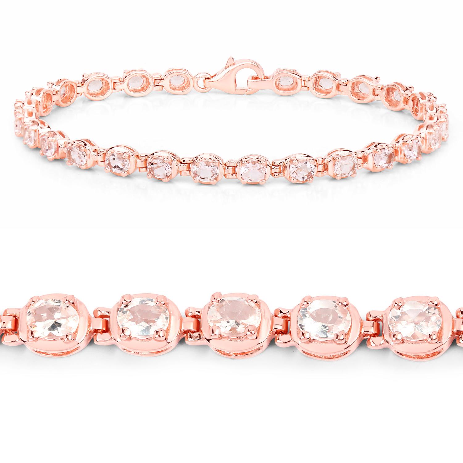 Contemporary Morganite Tennis Bracelet 3.88 Carats 14K Rose Gold Plated Silver For Sale
