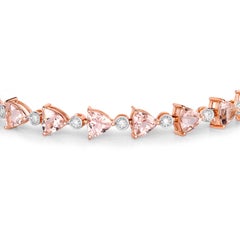 Morganite Tennis Bracelet Trillion Cut Diamond Links 7.55 Carats 14K Rose Gold
