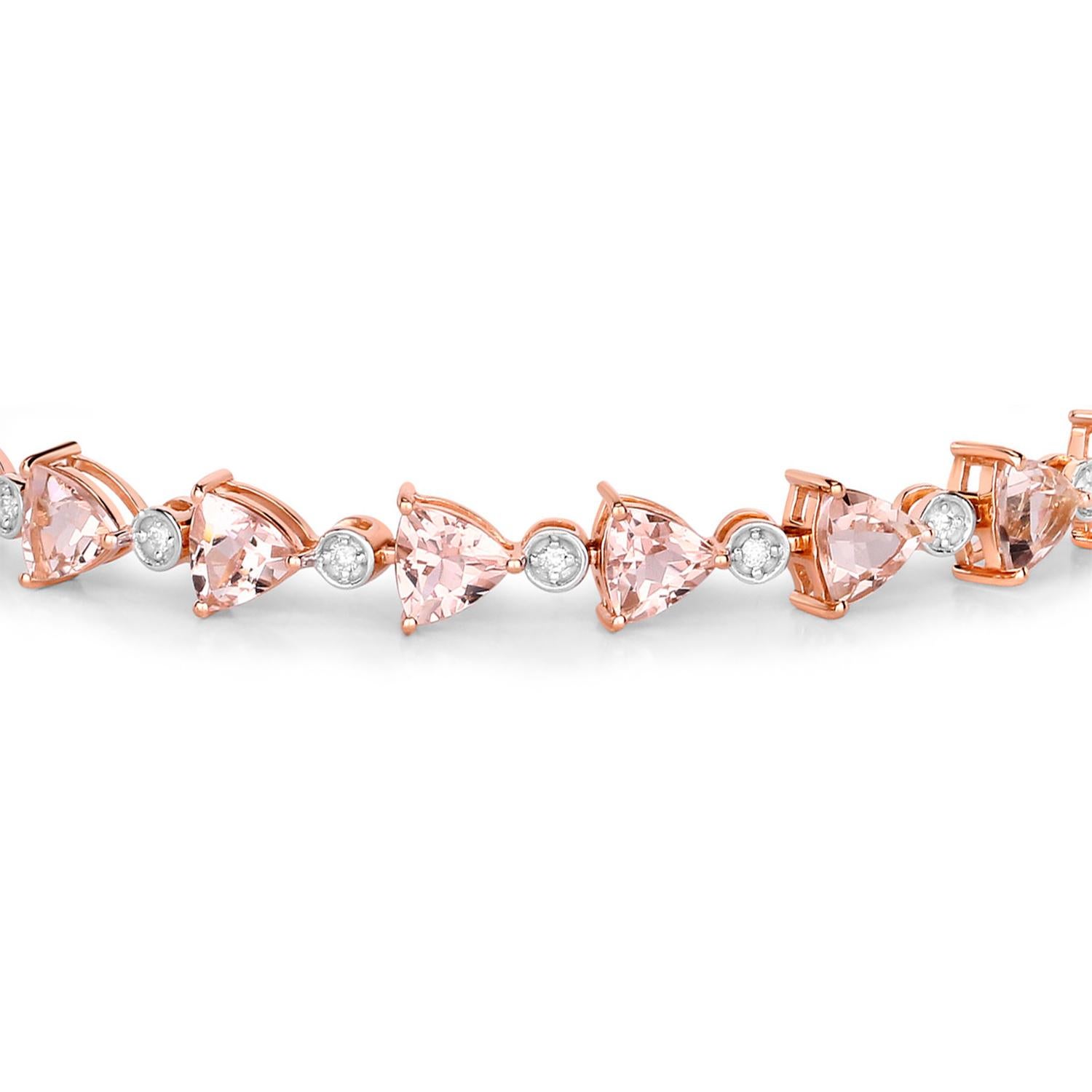 Morganite Tennis Bracelet Trillion Cut Diamond Links 7.55 Carats 14K Rose Gold In Excellent Condition For Sale In Aliso Viejo, CA