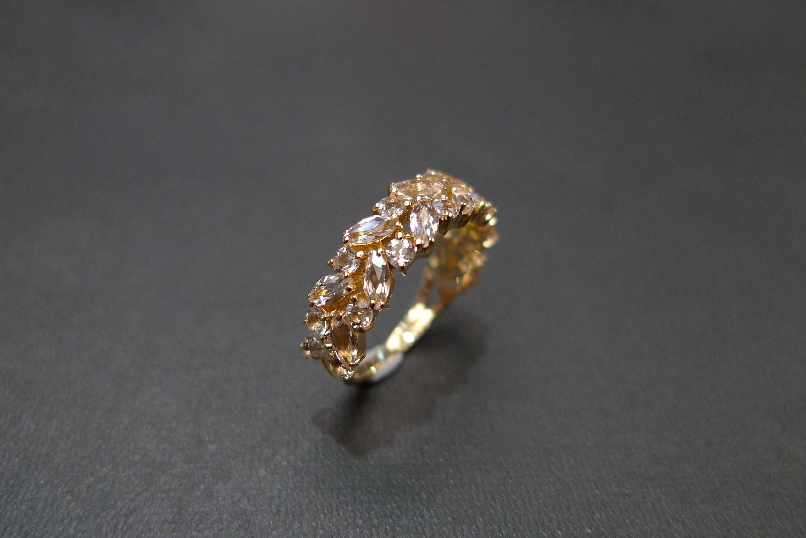 For Sale:  Morganite Unique Half Eternity Wedding Ring in 18K Yellow Gold 2