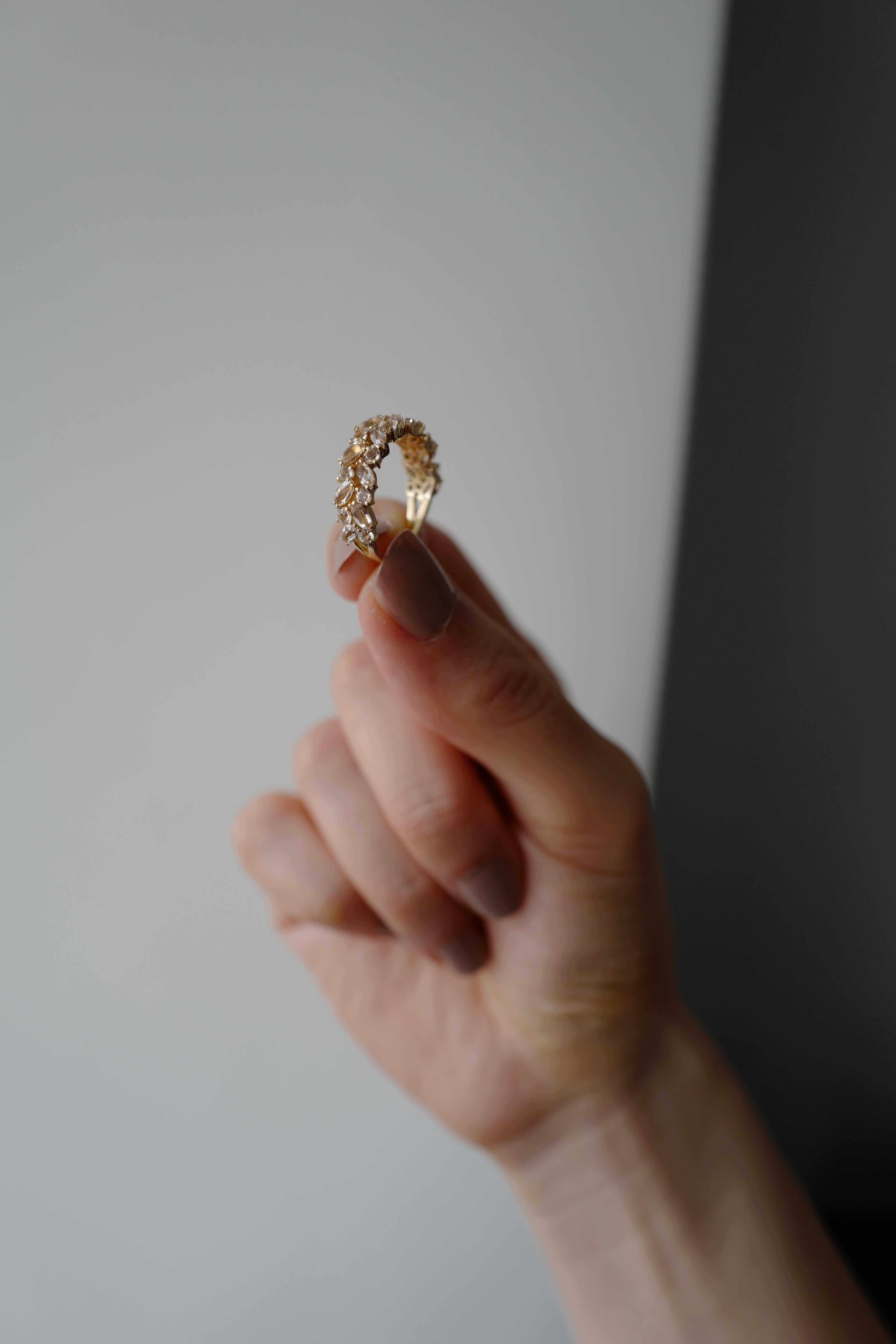 For Sale:  Morganite Unique Half Eternity Wedding Ring in 18K Yellow Gold 4