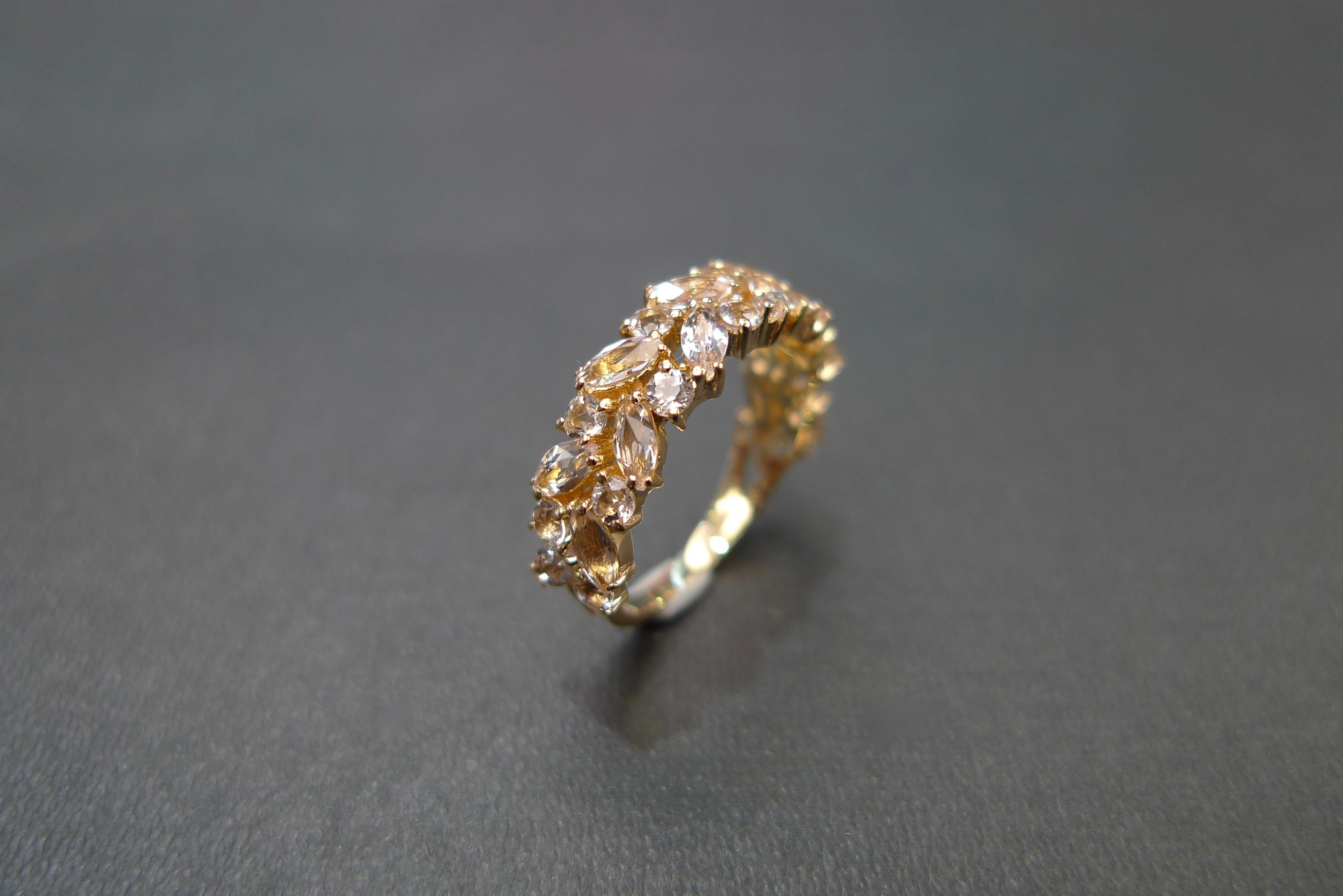 For Sale:  Morganite Unique Half Eternity Wedding Ring in 18K Yellow Gold 6