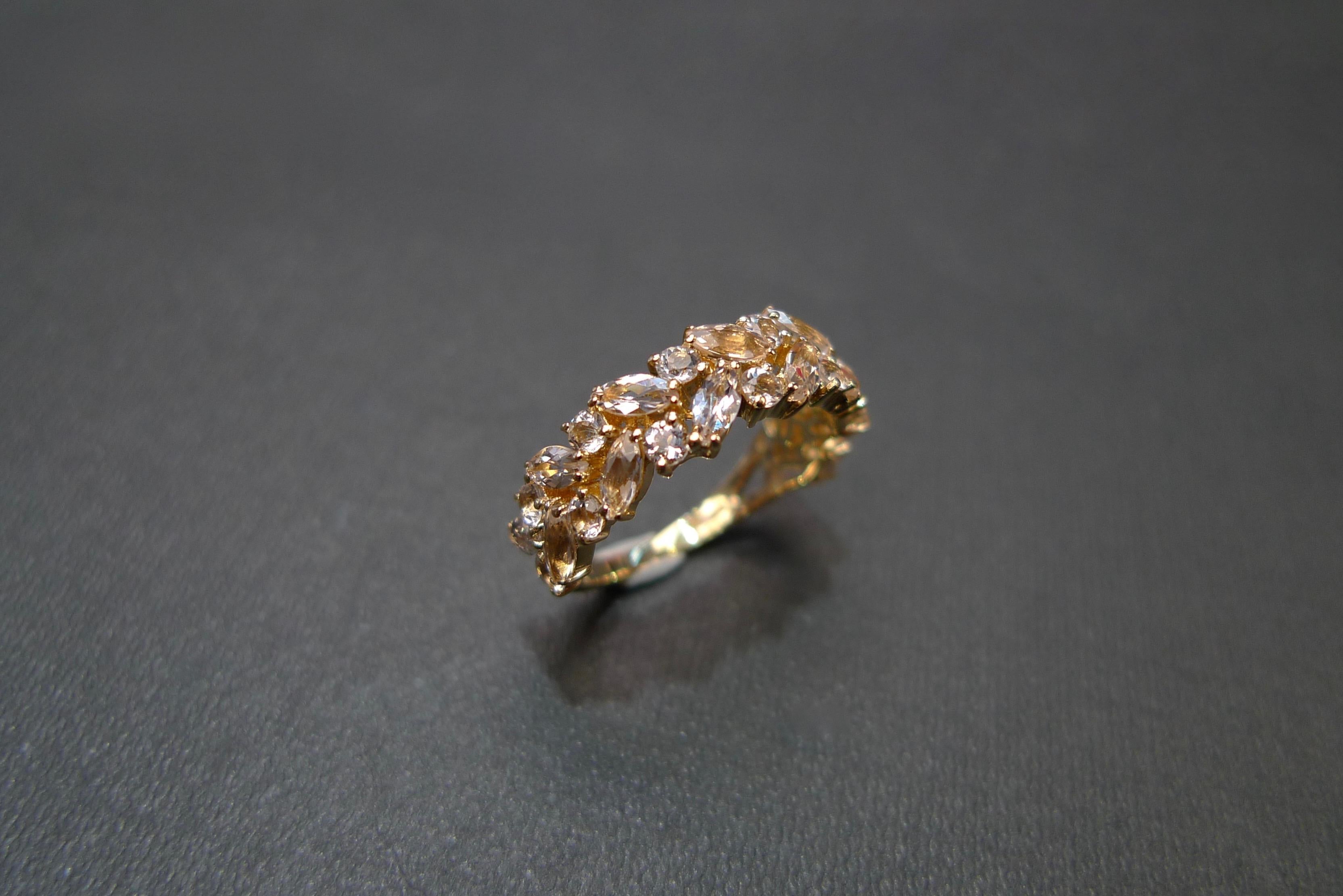 For Sale:  Morganite Unique Half Eternity Wedding Ring in 18K Yellow Gold 7