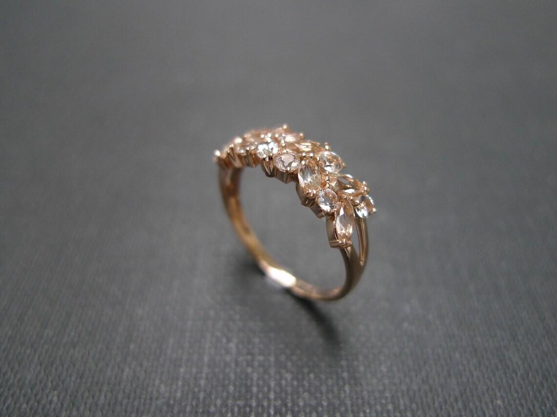 For Sale:  Morganite Unique Wedding Ring Band Champagne Pink Gemstone Rose Gold Jewelry 3