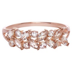 Morganite Unique Wedding Ring Band Champagne Pink Gemstone Rose Gold Jewelry