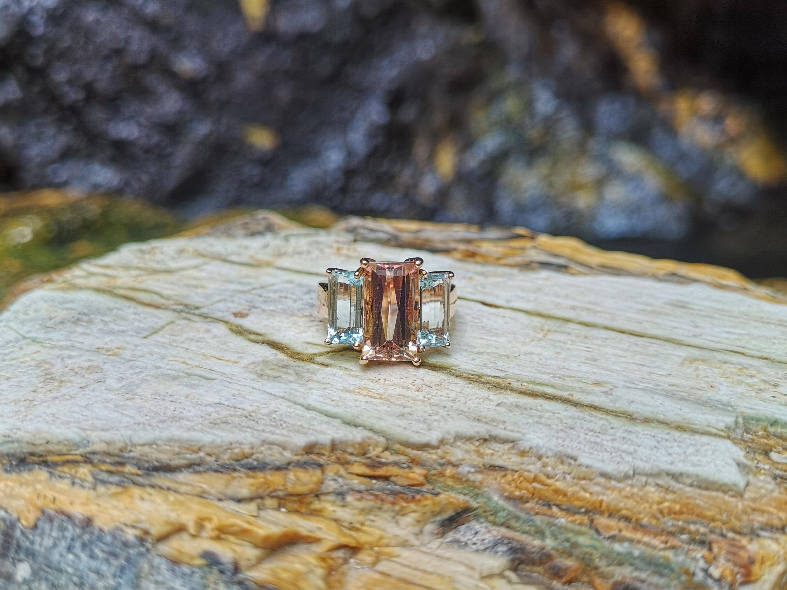 Morganite with Aquamarine Ring Set in 18 Karat Rose Gold Settings For Sale 2