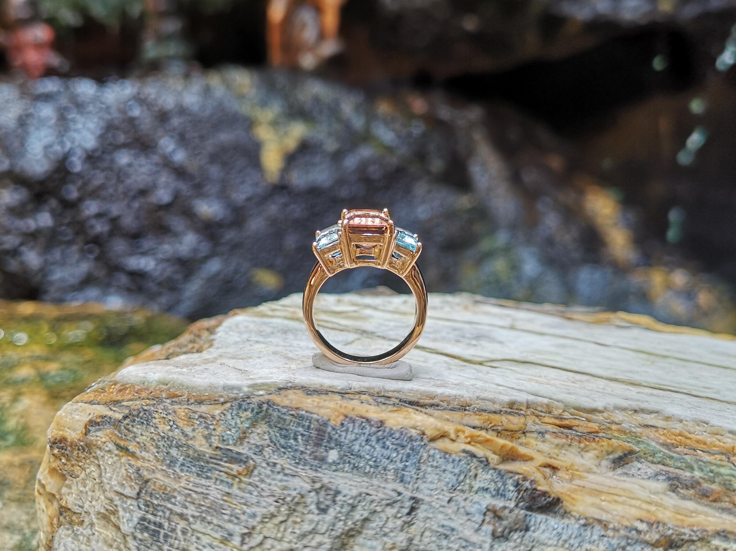 Morganite with Aquamarine Ring Set in 18 Karat Rose Gold Settings For Sale 7