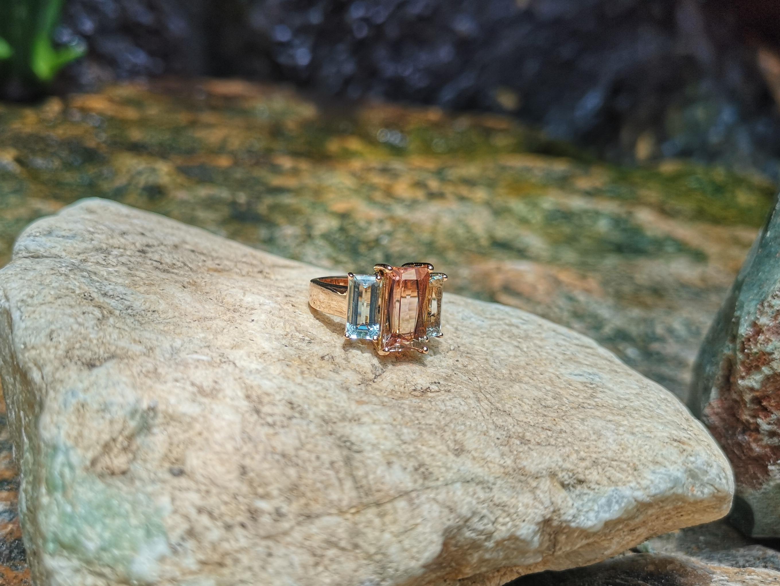 Women's Morganite with Aquamarine Ring Set in 18 Karat Rose Gold Settings For Sale