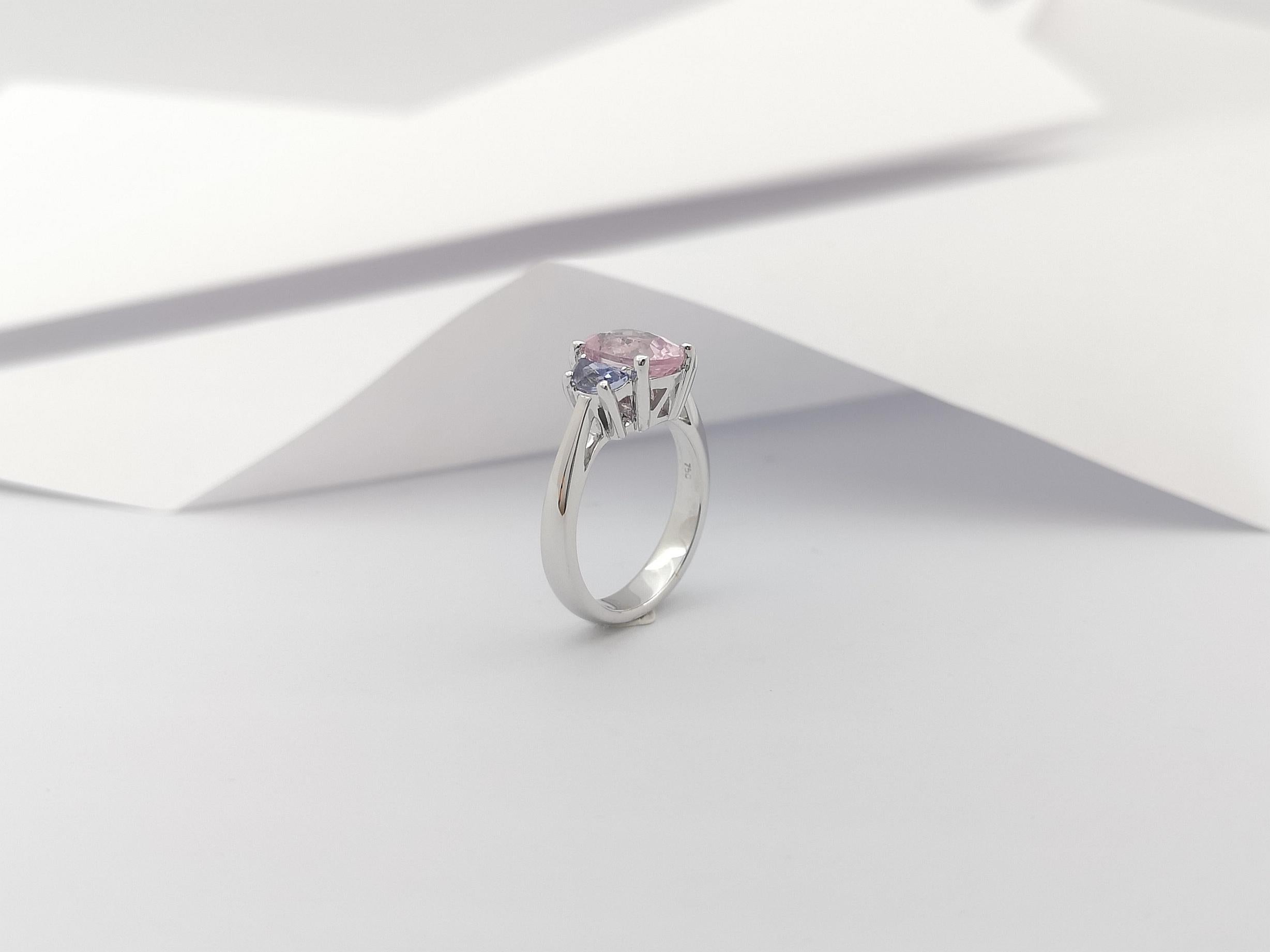 Morganite with Blue Sapphire Ring Set in 18 Karat White Gold Settings For Sale 5