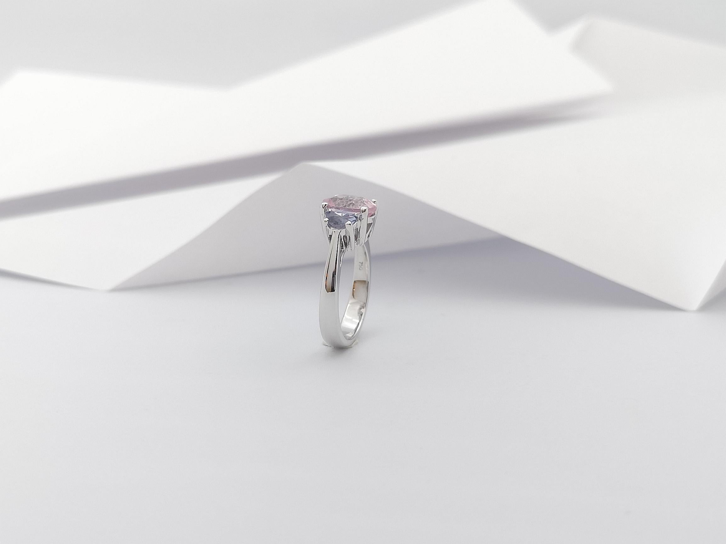 Morganite with Blue Sapphire Ring Set in 18 Karat White Gold Settings For Sale 6