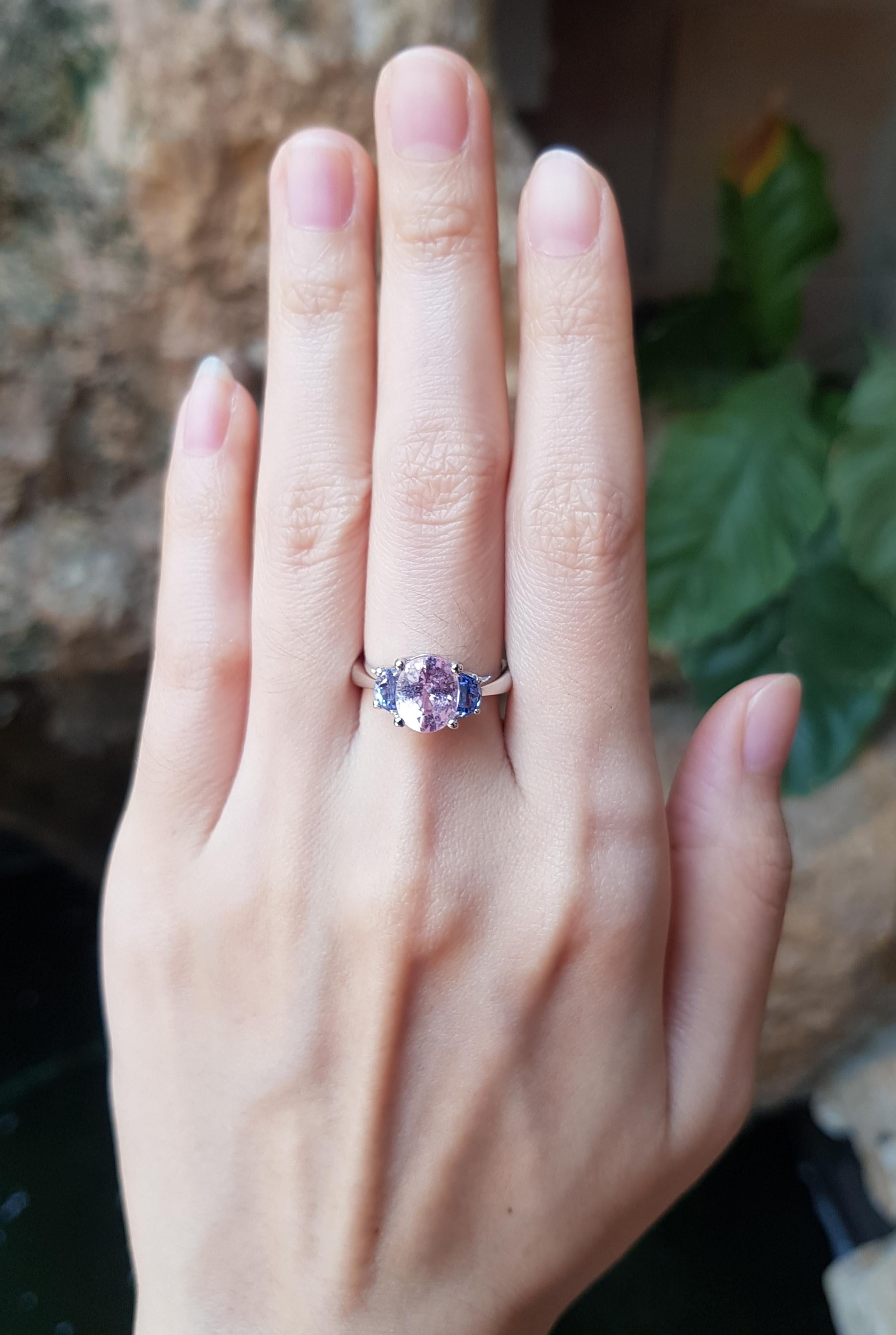 Morganite 2.77 carats with Blue Sapphire 0.75 carat Ring set in 18 Karat White Gold Settings

Width:  1.2 cm 
Length: 0.8 cm
Ring Size: 52
Total Weight: 6.39 grams



