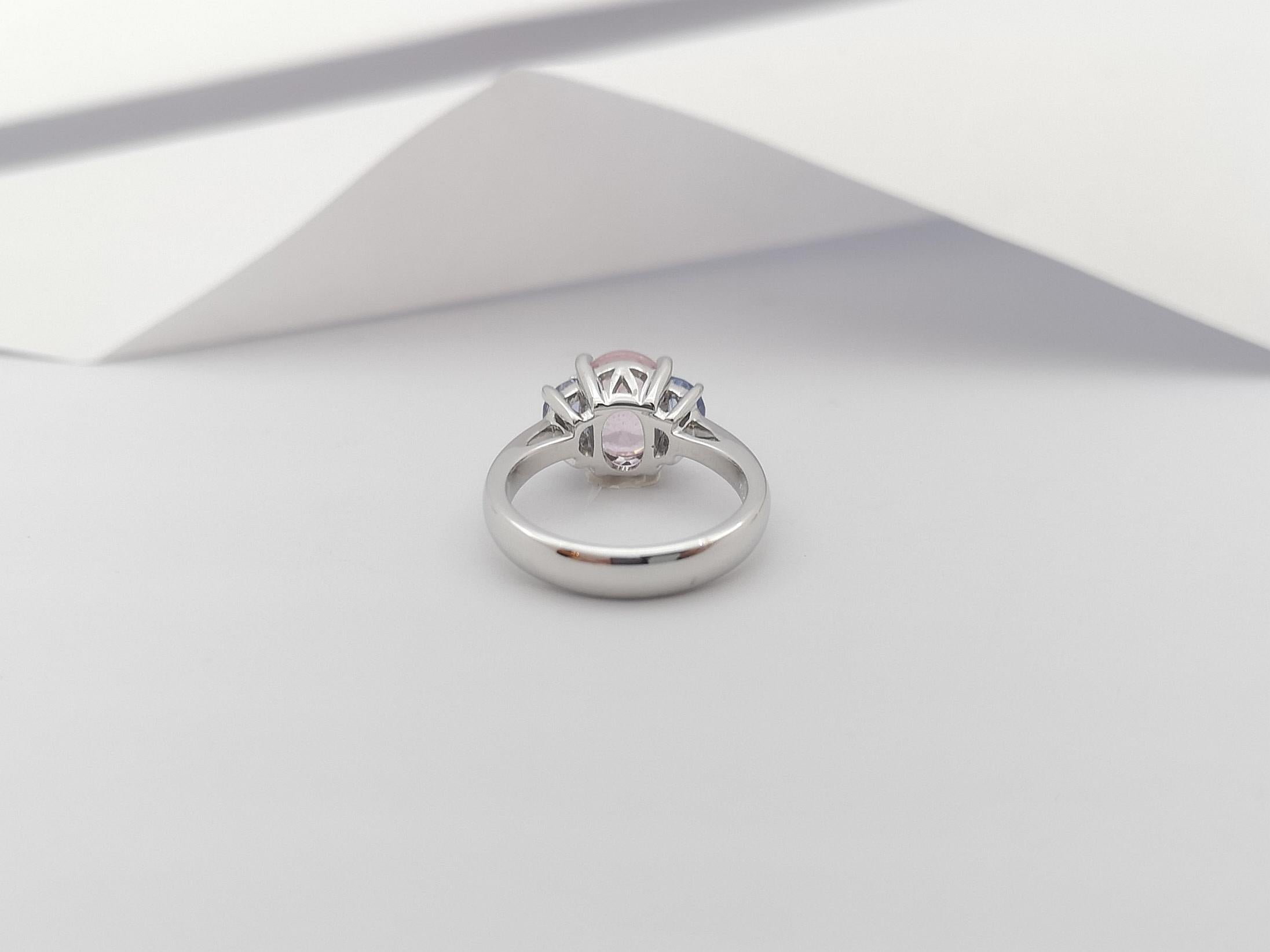 Morganite with Blue Sapphire Ring Set in 18 Karat White Gold Settings For Sale 3