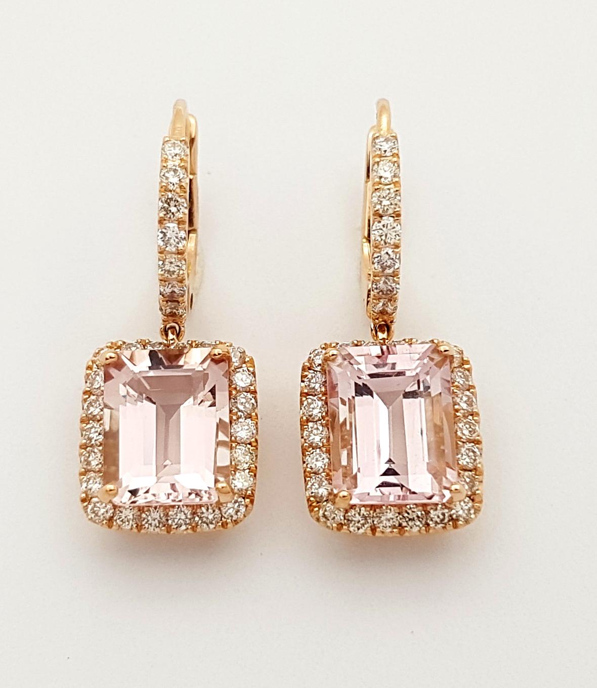 Contemporary Morganite with Brown Diamond Earrings Set in 8k Rose Gold Settings For Sale