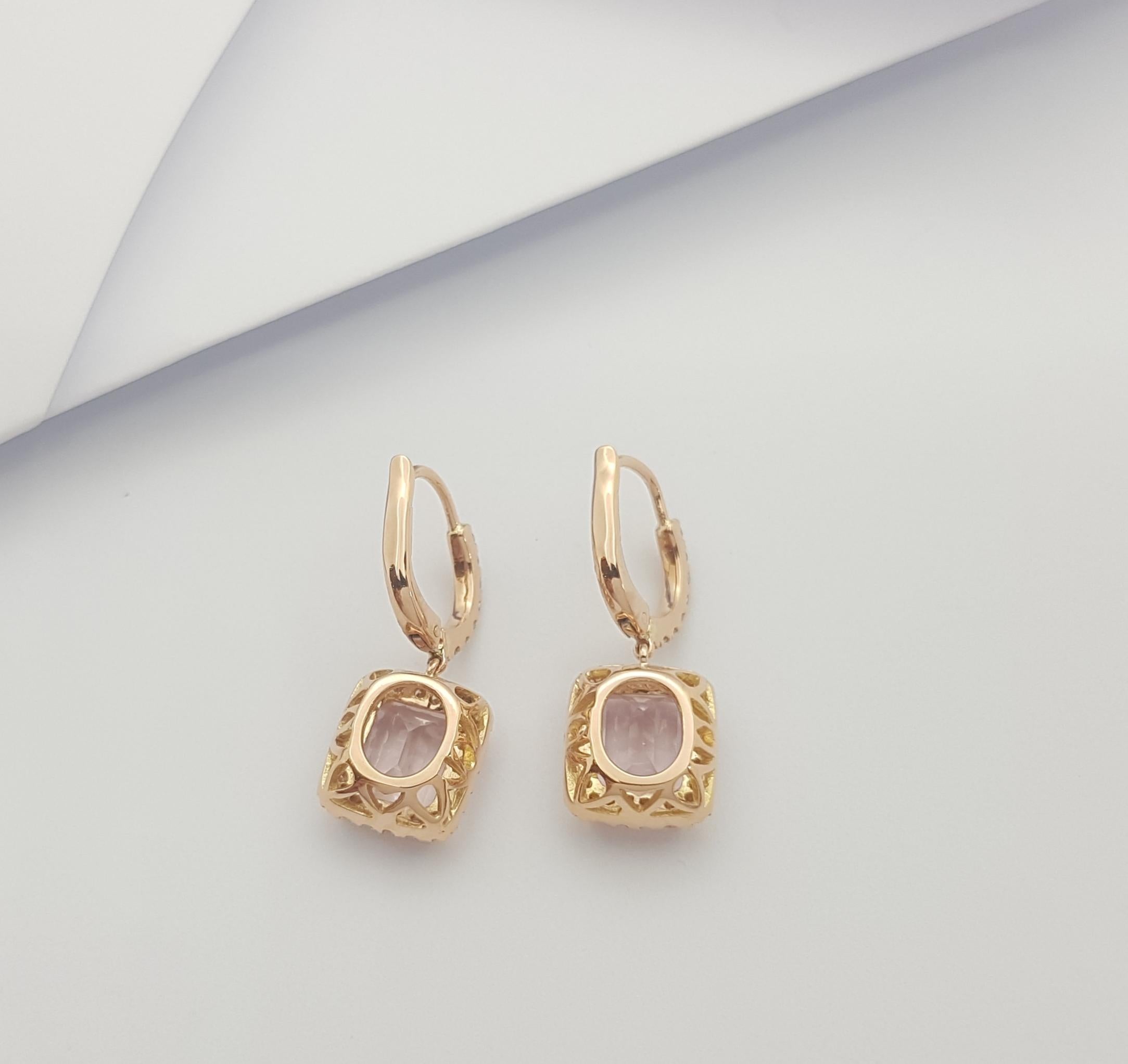 Women's Morganite with Brown Diamond Earrings Set in 8k Rose Gold Settings For Sale