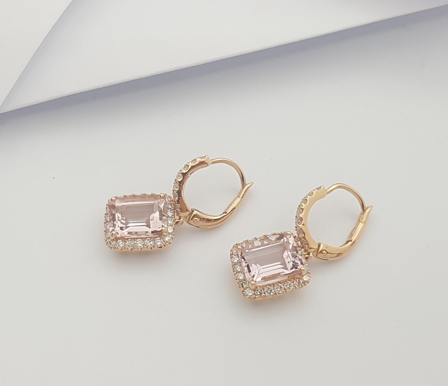 Morganite with Brown Diamond Earrings Set in 8k Rose Gold Settings For Sale 1