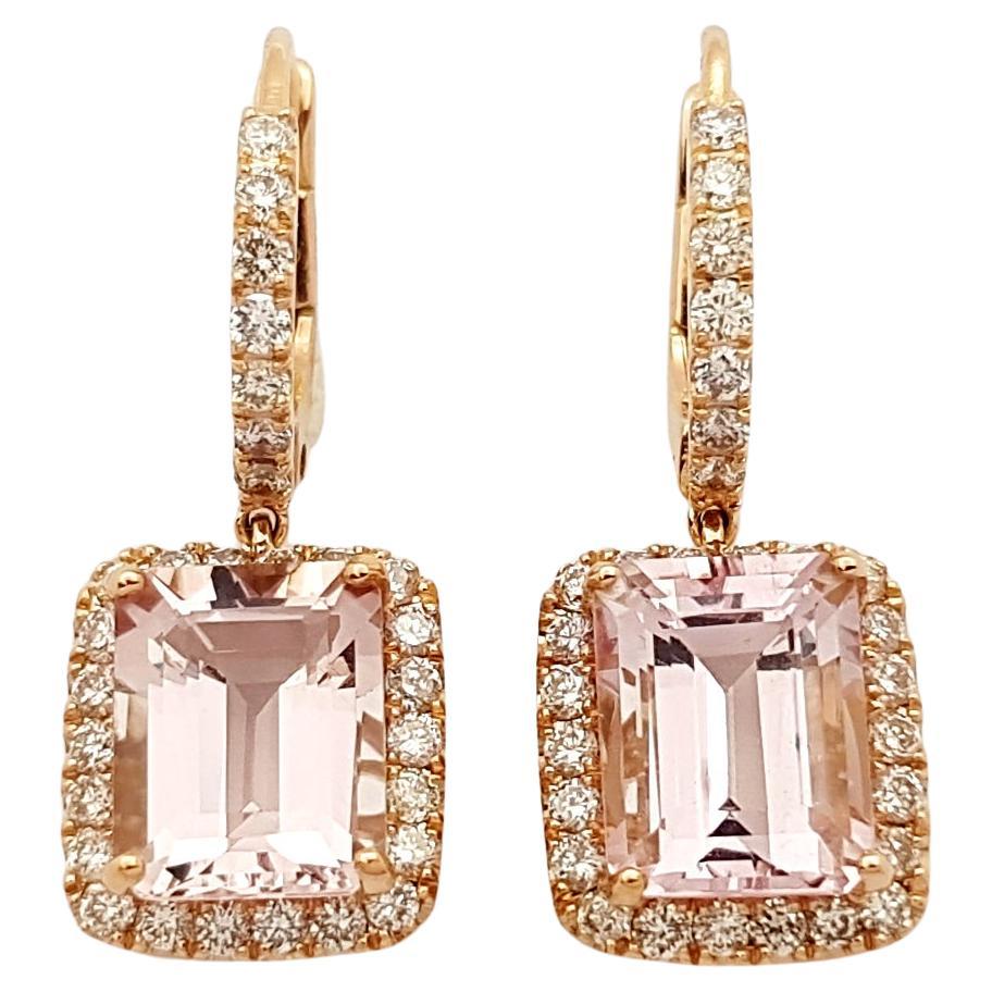 Morganite with Brown Diamond Earrings Set in 8k Rose Gold Settings
