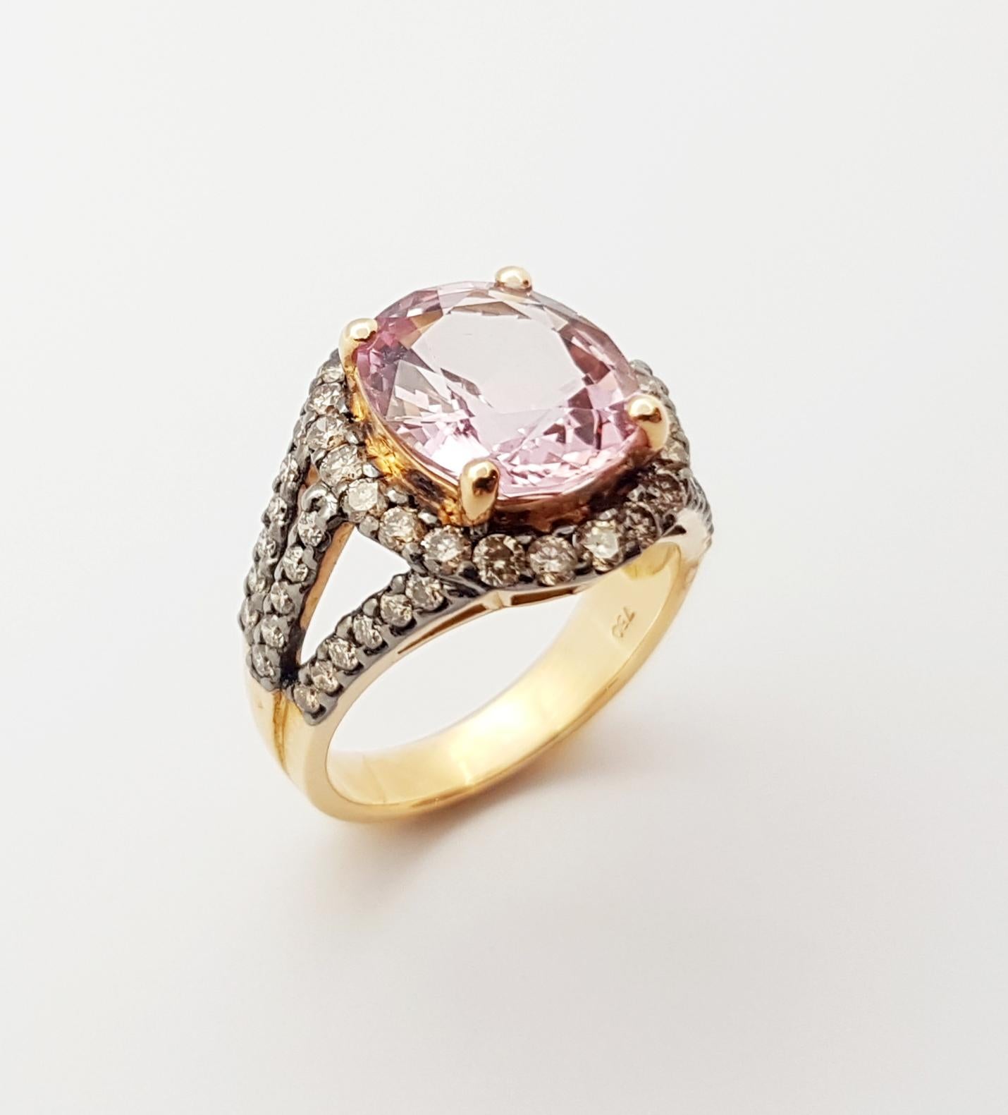 Women's Morganite with Brown Diamond Ring Set in 18 Karat Rose Gold Settings For Sale