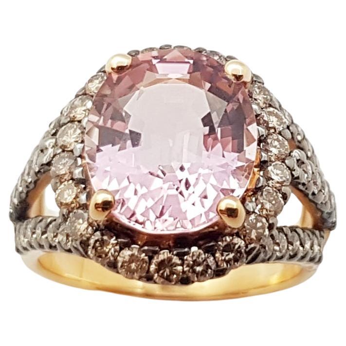 Morganite with Brown Diamond Ring Set in 18 Karat Rose Gold Settings For Sale