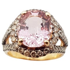 Morganite with Brown Diamond Ring Set in 18 Karat Rose Gold Settings