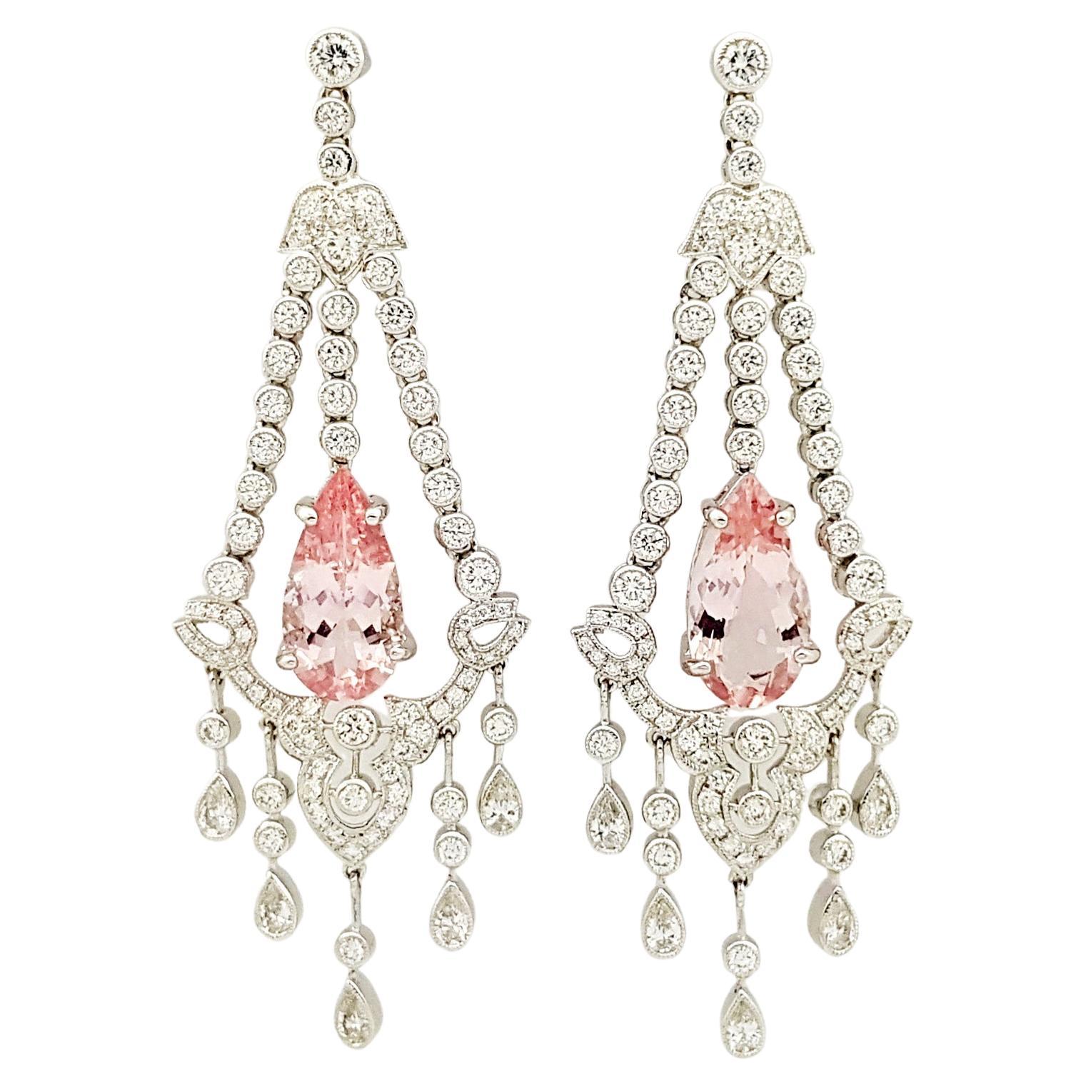 Morganite with Diamond Earrings set in 18K White Gold Settings For Sale