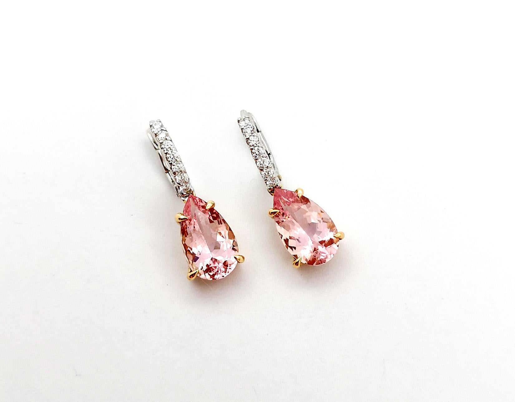 Contemporary Morganite with Diamond Earrings set in 18K White/Rose Gold Settings For Sale