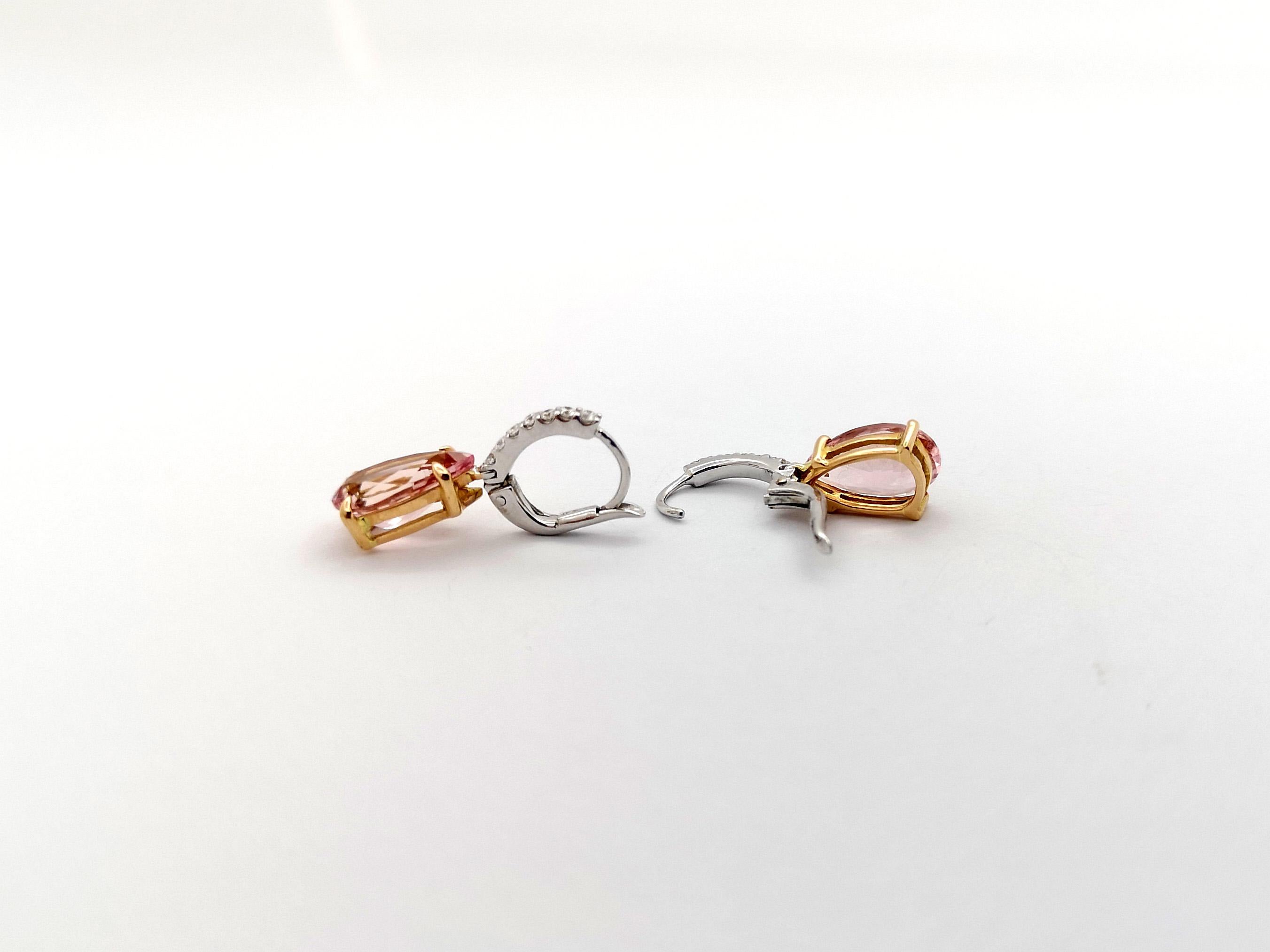 Morganite with Diamond Earrings set in 18K White/Rose Gold Settings For Sale 3