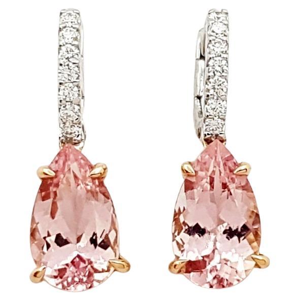 Morganite with Diamond Earrings set in 18K White/Rose Gold Settings For Sale