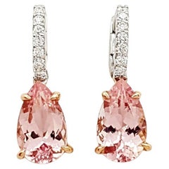 Boucles d'oreilles Morganite avec diamants montées sur or blanc/rosé 18K