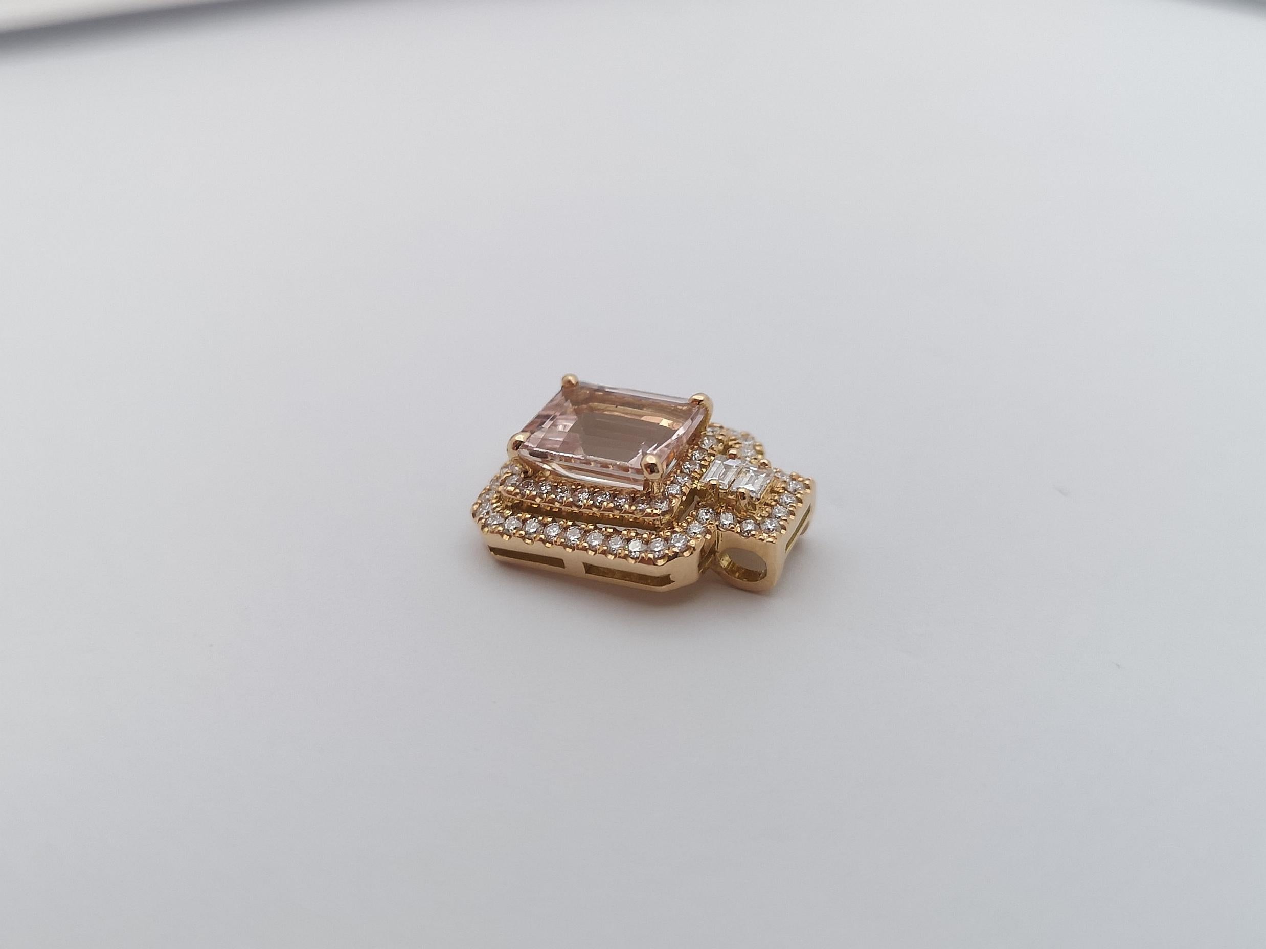 Ciondolo con Morganite e diamanti incastonati in oro rosa 18 carati in vendita 4