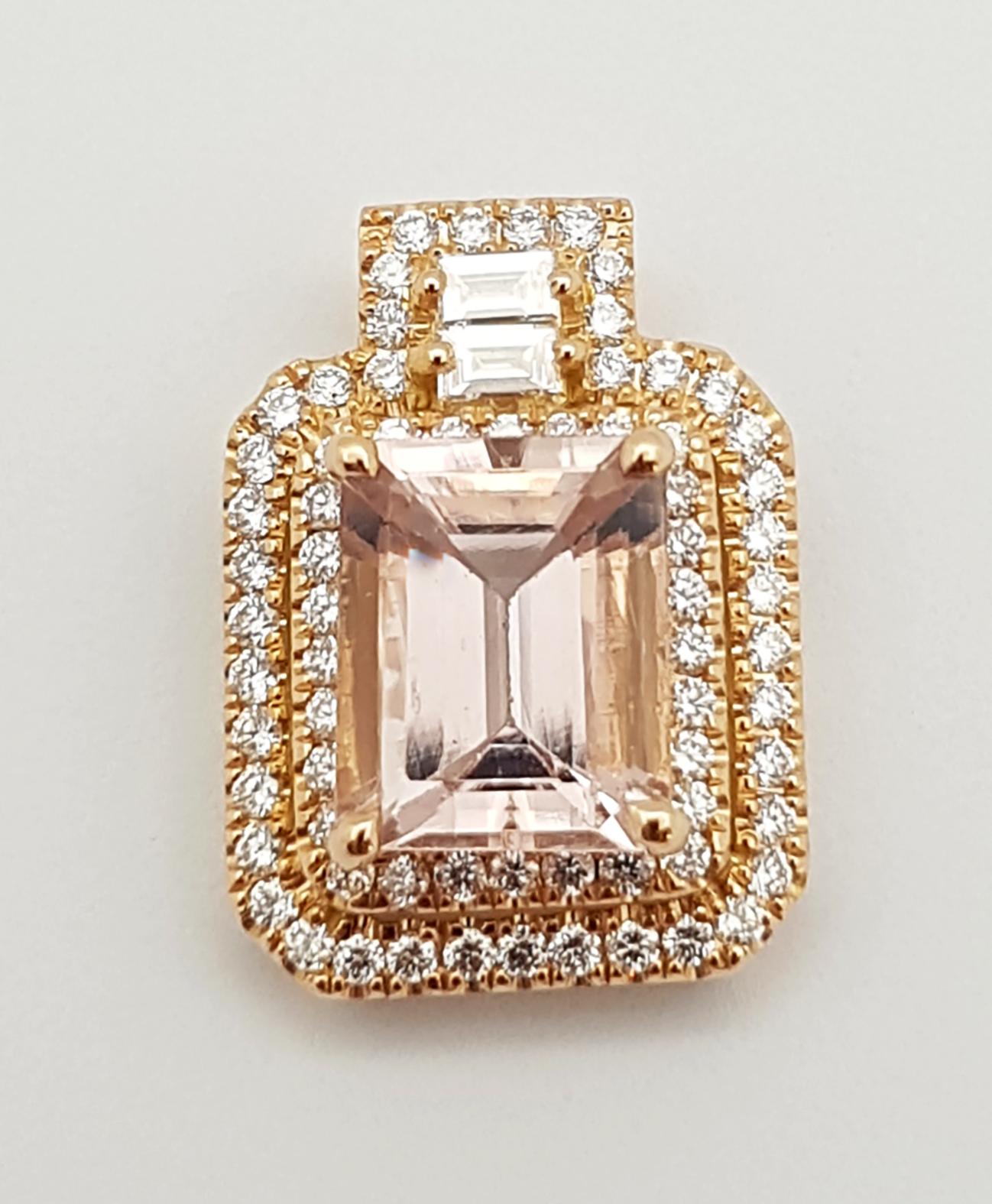 Taglio smeraldo Ciondolo con Morganite e diamanti incastonati in oro rosa 18 carati in vendita