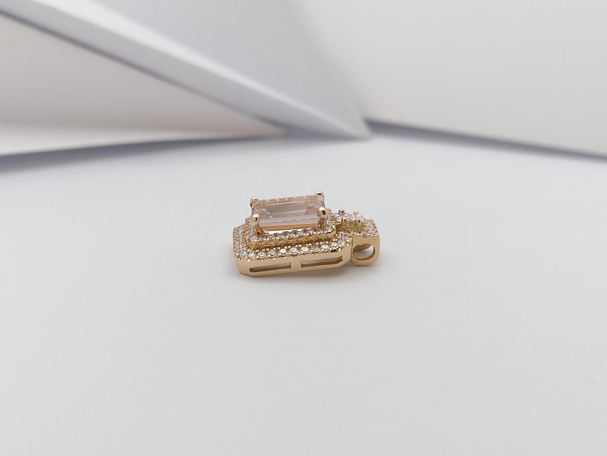 Ciondolo con Morganite e diamanti incastonati in oro rosa 18 carati in vendita 2