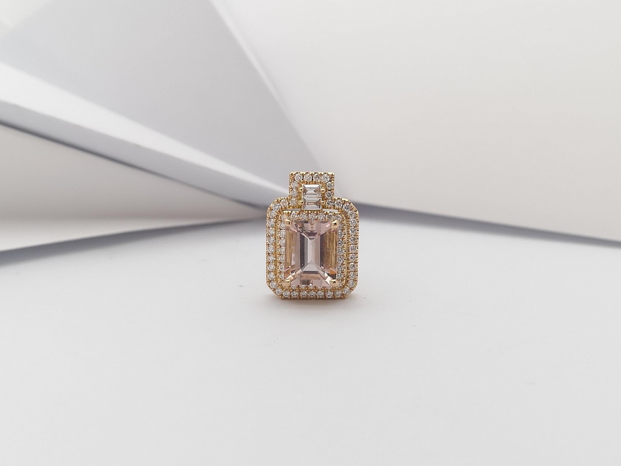 Ciondolo con Morganite e diamanti incastonati in oro rosa 18 carati in vendita 3