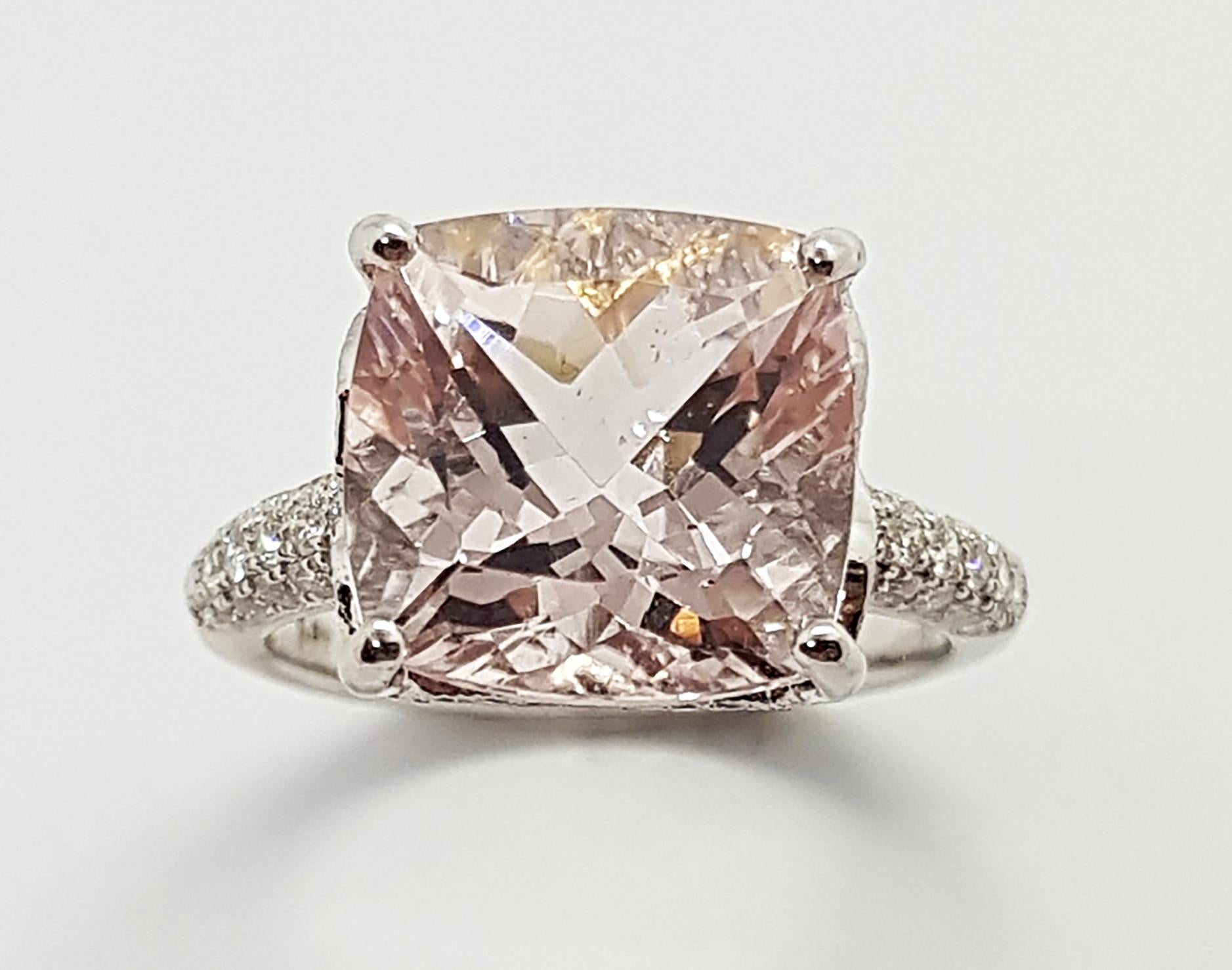 Morganite with Diamond Ring Set in 18 Karat White Gold Settings For Sale 4