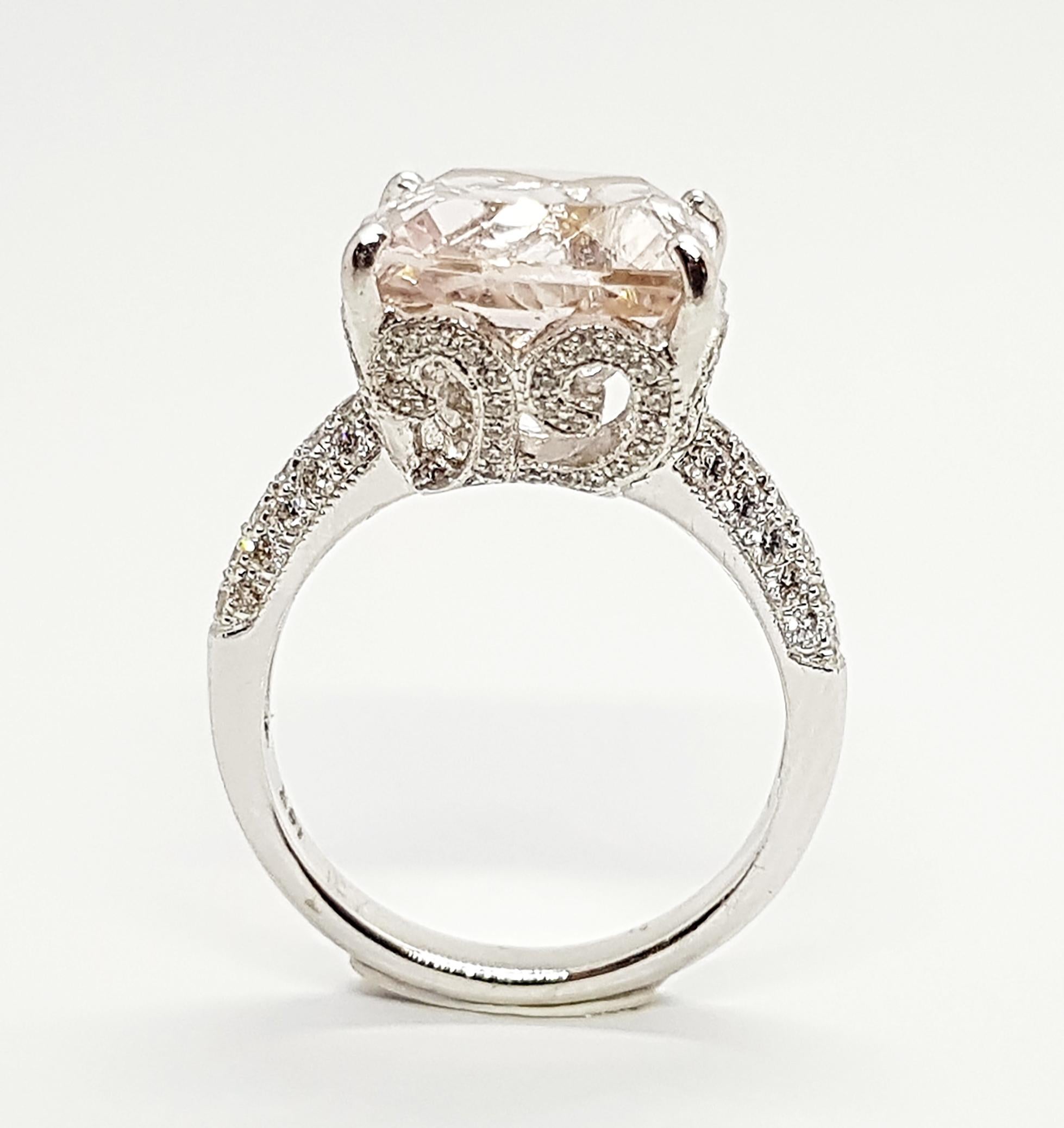 Morganite 5.61 carats with Diamond 0.53 carat Ring set in 18 Karat White Gold Settings

Width:  1.1 cm 
Length: 1.1 cm
Ring Size: 53
Total Weight: 6.27 grams

