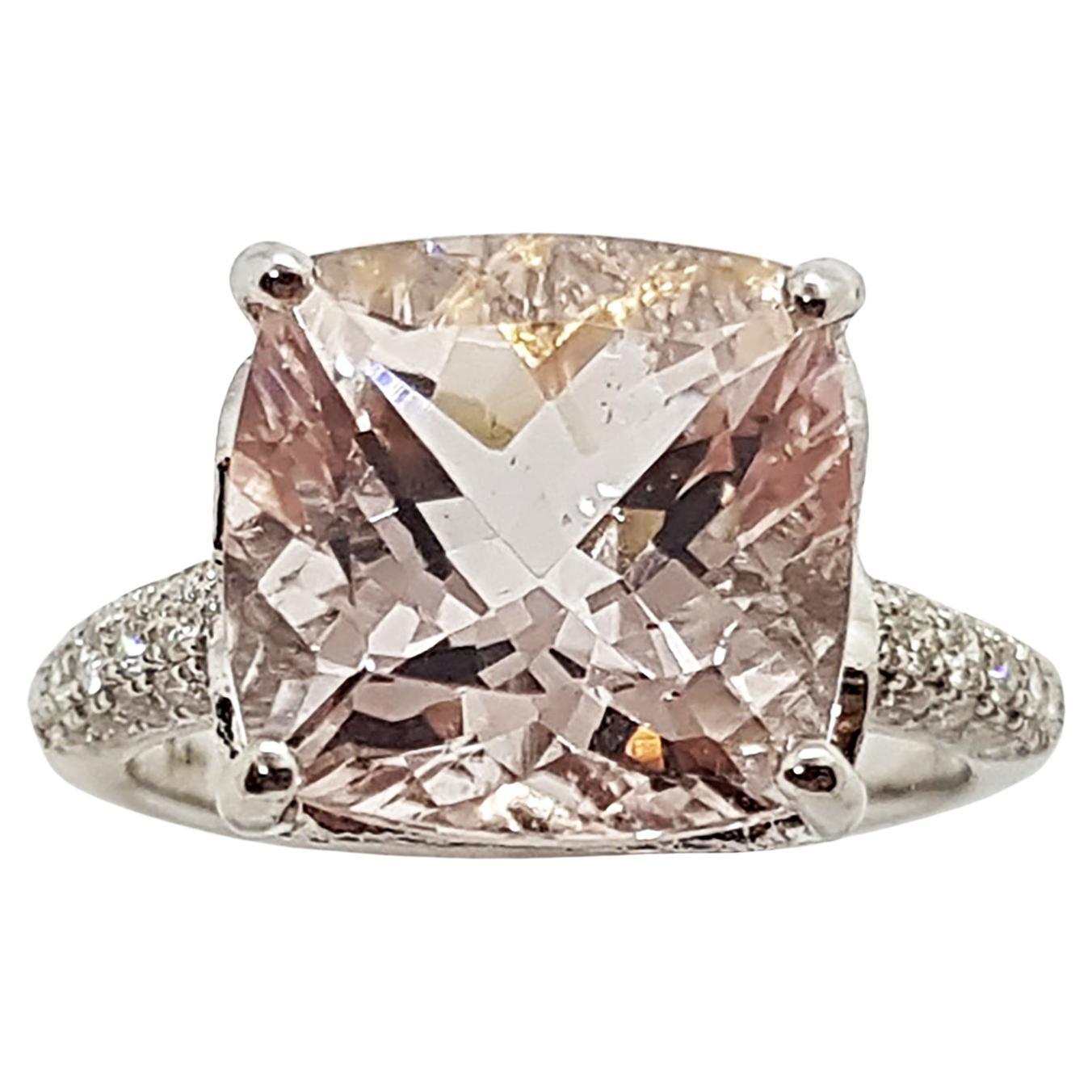 Morganite with Diamond Ring Set in 18 Karat White Gold Settings For Sale